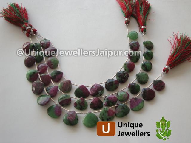 Ruby Zoisite Faceted Heart Beads